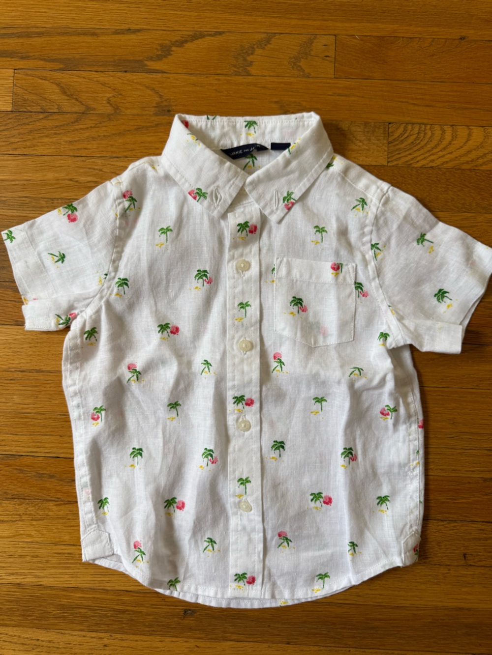 NWOT Janie and Jack Short Sleeve Button Down Linen Palm Tree Print